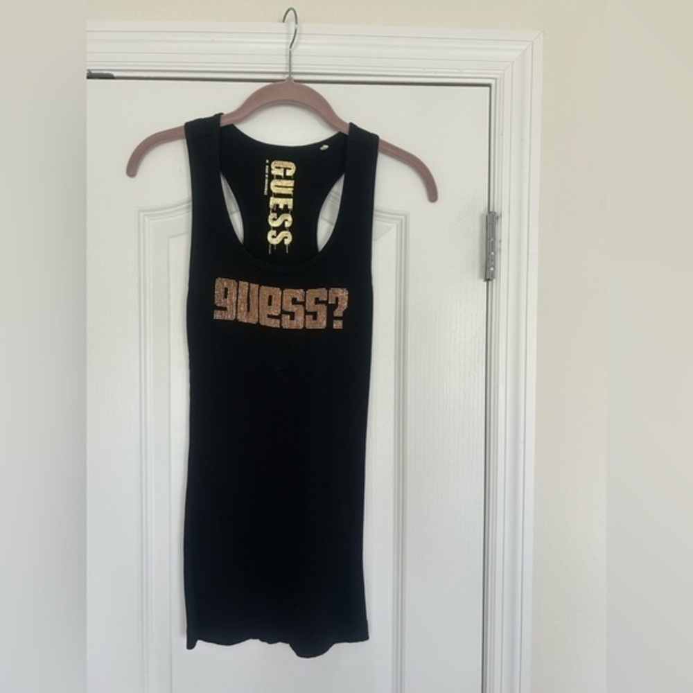 GUESS Vintage Black Tank with Gold Logo Accents M - Picture 3 of 5